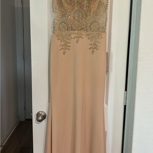 Beaded Embellished Prom Gown - Champagne